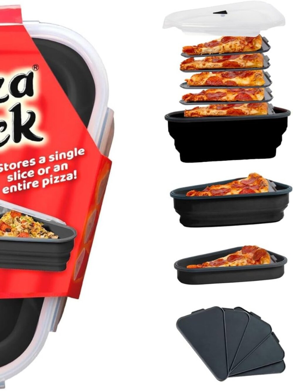 The Perfect Pizza Pack Reusable Storage Container 5 Microwavable Trays Black